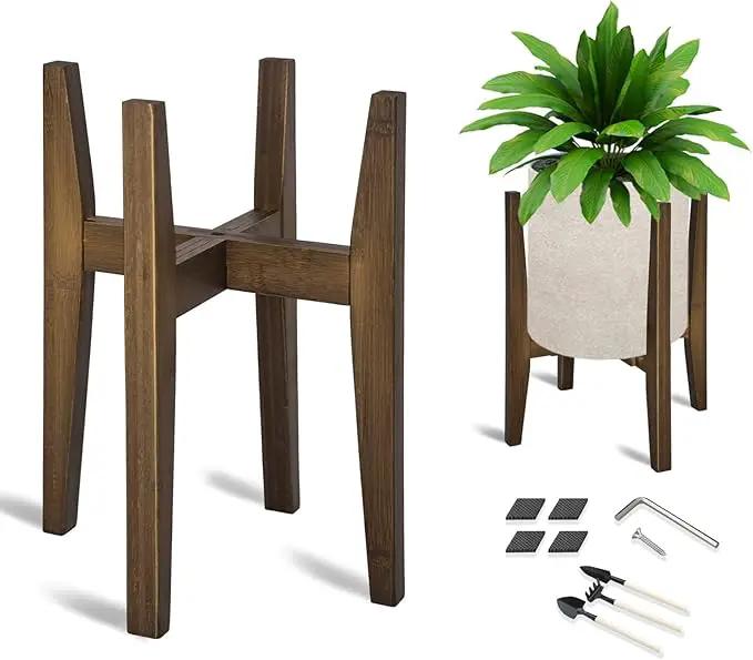 OERGKE Adjustable Plant Stand, Bamboo Mid Century Modern Indoor Plants Stands, Corner Flower Holder for Living Room, Fits 8 to 12 Inches Pots, (Pot & Plant Not Included)(Walnut, 1 Pack) by GreenHaven Gardens