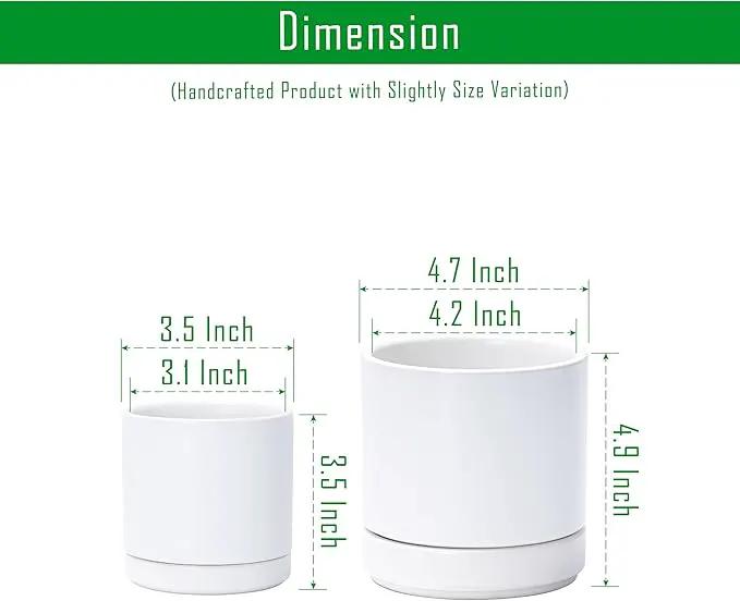 D'vine Dev 3.5 Inch & 4.7 Inch Ceramic Planter Pots for Plants with Drainage Hole and Saucer, X-Small Plant Pots Set, White, 94-G-XS-1 by GreenHaven Gardens