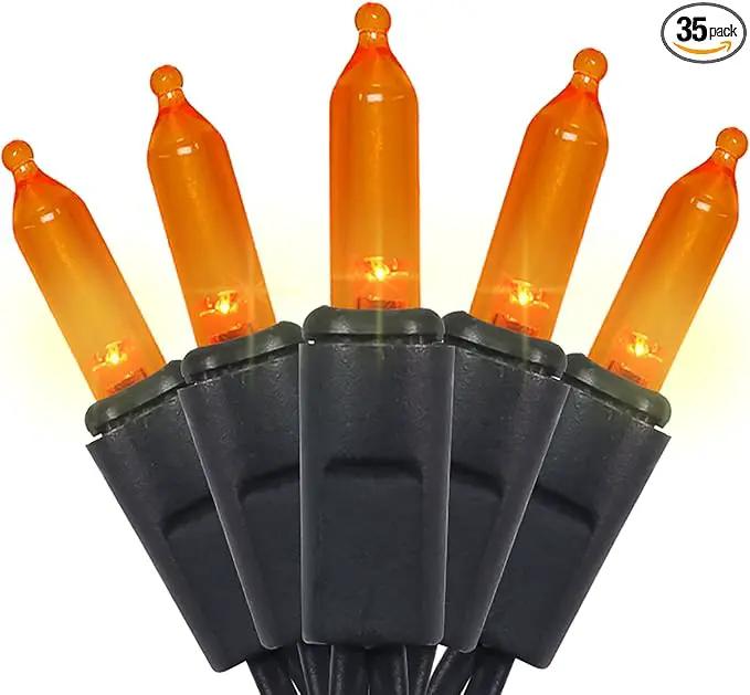 Orange LED Halloween Lights - 35 Count Orange Christmas String Lights for Small Tree, Crafts, Holiday, Indoor/Outdoor Halloween Decorations, 11 Feet Black Wire, UL Certified, Connectable by GreenHaven Gardens