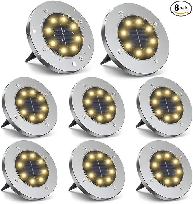 ZGWJ Solar Ground Lights, 8 LED Garden Lights Disk Outdoor Waterproof Landscape for Yard Walkway Patio Lawn Driveway Decoration (8 Pack Warm White) by GreenHaven Gardens