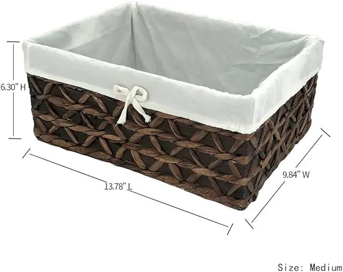 Basket of Rectangular Woven Seagrass Storage Bin with Handle,Kingwillow. (Wood&water hyacinth, Set of 3) by GreenHaven Gardens