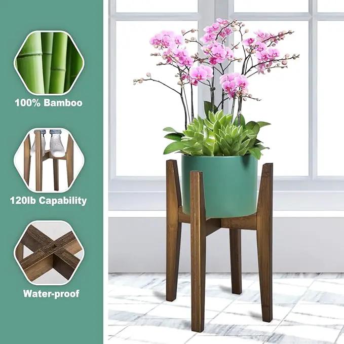 Plant Stand Indoor, Bamboo Plant Shelf, Adjustable Corner Plants Flower Holders Single Floor Plant Stand, Fits 8 to 12 Inches Pots,(Pot & Plant Not Included)(walnut) by GreenHaven Gardens