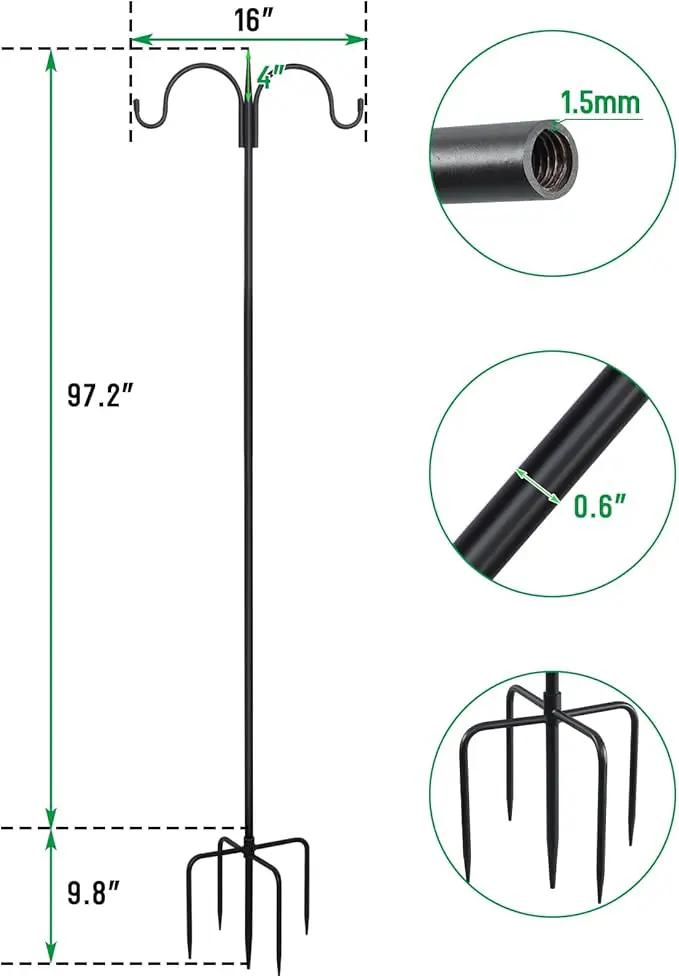 FEED GARDEN Adjustable Double Shepherds Hook for Outdoor with 5 Prong Base 108 Inch Heavy Duty Two Sided Bird Feeder Pole for Hanging Plant Baskets, Solar Light Lanterns, Wind Chimes 2 Pack by GreenHaven Gardens