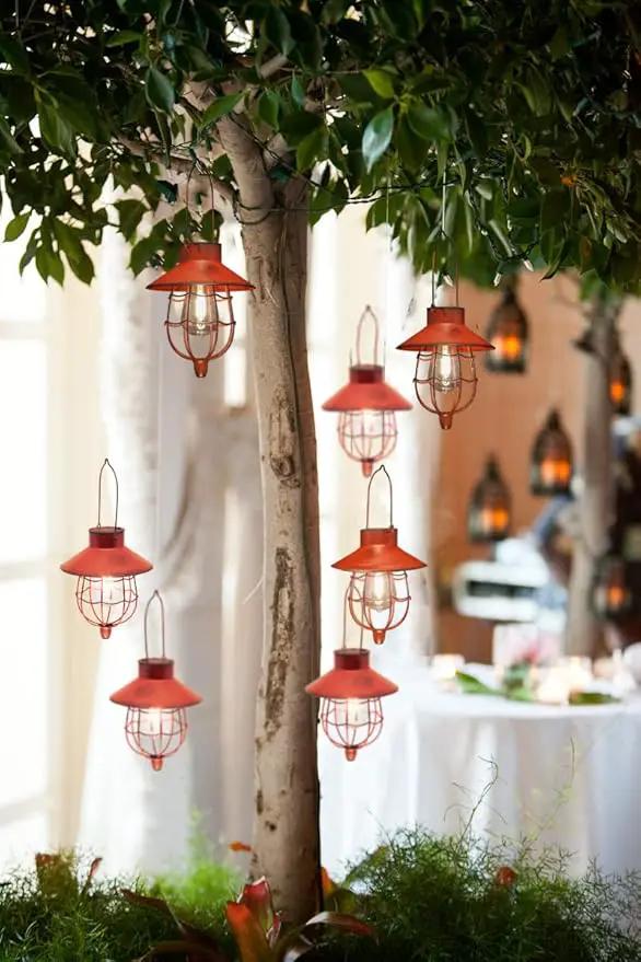 YAKii 2 Pack Solar Lantern Hanging Waterproof Outdoor Metal Solar Lamp with Warm White Light Decorate for Yard Garden Pathway Patio Porch Decor (Red) by GreenHaven Gardens