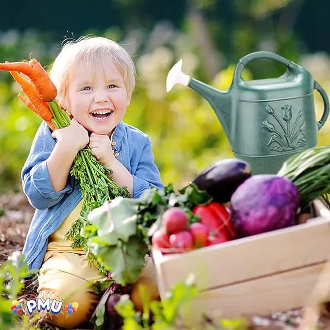 PMU 2 Gallon Watering Can - Garden Watering Can for Indoor & Outdoor Plants - Plastic Water Can with Detachable Sprinkler Head - Large Water Pot, Made in USA - Hunter Green Pkg/6 by GreenHaven Gardens