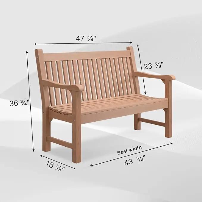 Psilvam 2-Person Poly Lumber Outdoor Bench with 700 Lbs Weight Capacity – Weatherproof Garden Seating for, Balcony Porch & Park, All-Weather Fade-Resistant Patio Furniture (Teak Color) by GreenHaven Gardens