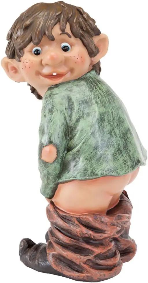 Bits and Pieces - Caught with His Pants Down Garden Statue - Naughty Gnome Yard Art, Funny Elf - Polyresin Statue Measures 13-1/2" High x 5" Wide by GreenHaven Gardens
