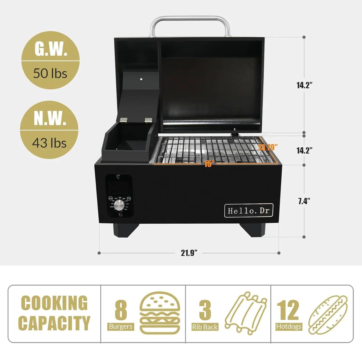 Pellet Grill, Portable Pellet Smoker, Smoker Grill with Digital Control, LED Screen, Meat Probe, Portable pellet Grills for BBQ, Smoke, Bake and Roast, RV Camping，Black by GreenHaven Gardens