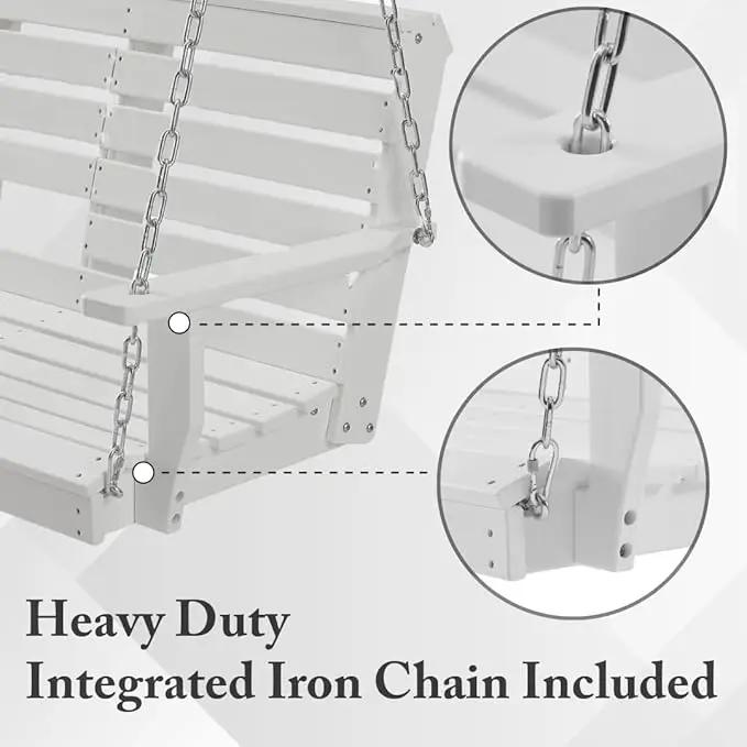 Heavy Duty Poly Lumber HDPE Porch Swing with Mounting Kit and Accessories Outdoor Hanging Chair with Cup Holders Swinging Bench for Patios, Backyard Poly Wooden Seating, Sturdy Steel Chains by GreenHaven Gardens