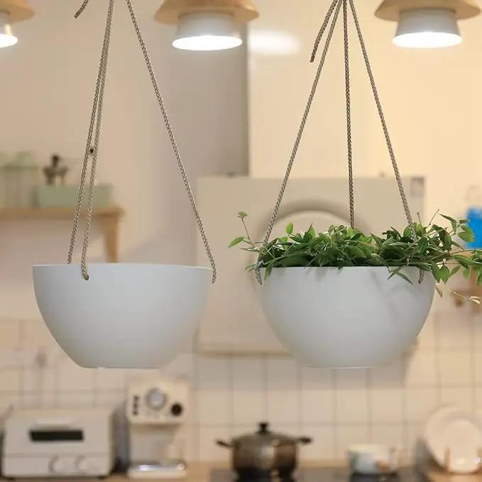 La Jolie Muse White Hanging Planter Basket - 8 Inch Indoor Outdoor Flower Pots, Plant Containers W/ Drainage Hole, Plant Pot for Hanging Plants, Pack 2 by GreenHaven Gardens