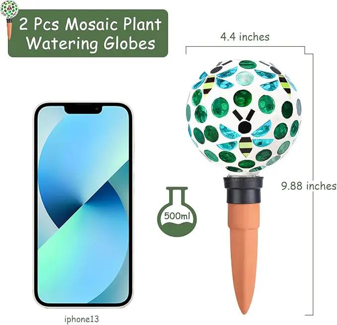 Watering Globe for Plants Mosaic Self Watering Spikes 2 Pack Large Self Watering Planter Insert Automatic Watering Device Outdoor Garden by GreenHaven Gardens