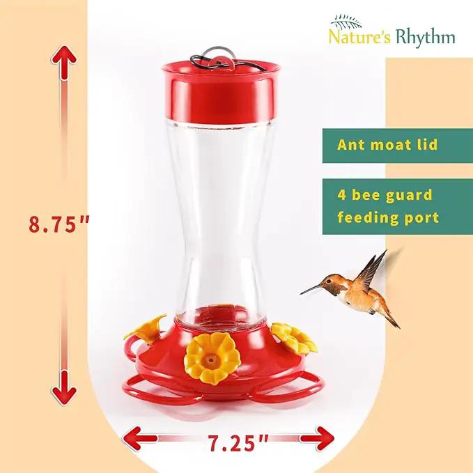 Nature's Rhythm Bird Feeder 4 bee Guard Plastic Yellow Flowers Feeding Port 8oz Glass Pinch Waist Hummingbird Feeder (2Pcs) by GreenHaven Gardens