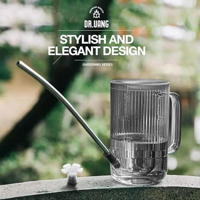 Small Watering Can Indoor Plants with Long Spout (1L, Gray) by GreenHaven Gardens