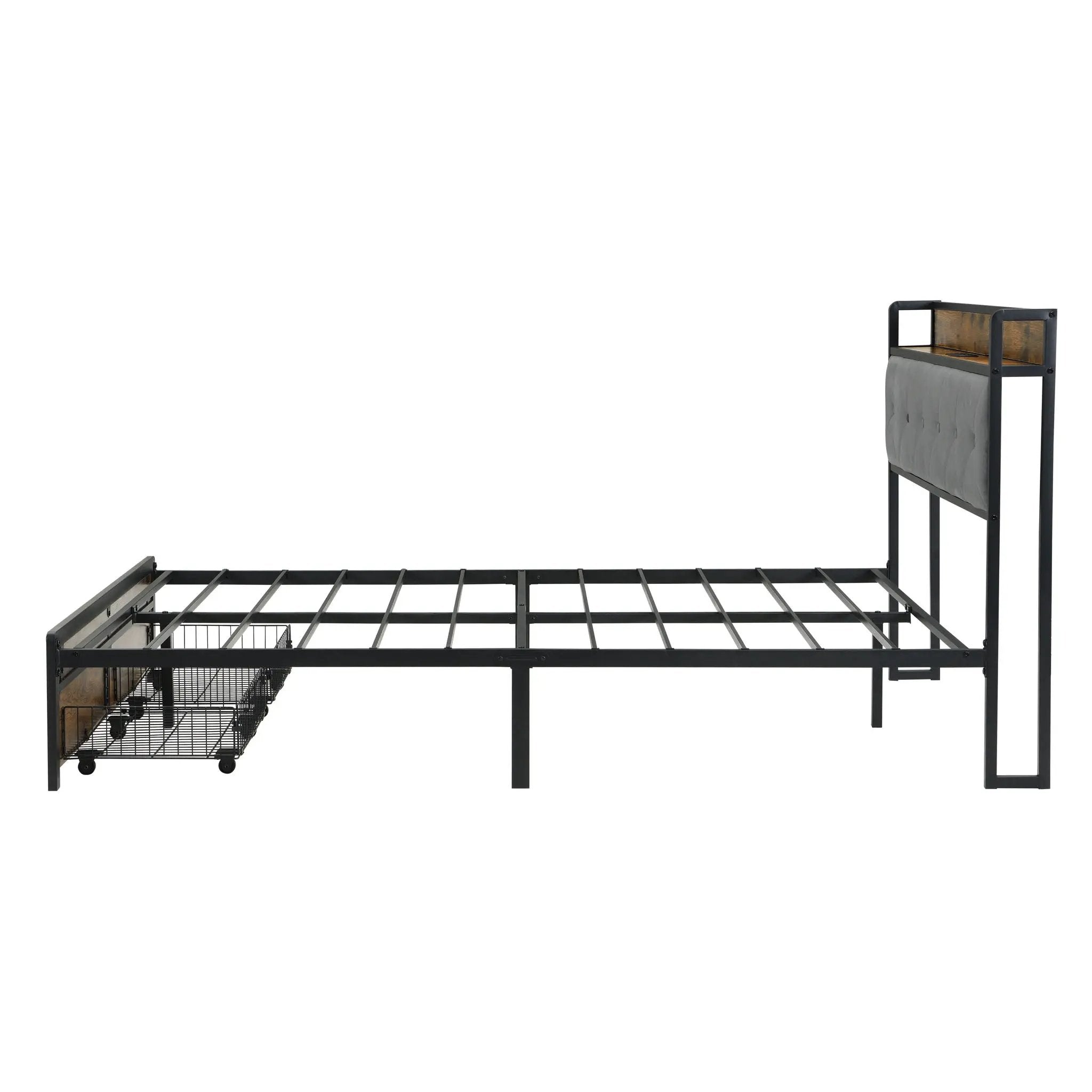 Modern Bed Frame With LED Lights, Upholstered Headboard, USB Charging by Unique Piece Furniture