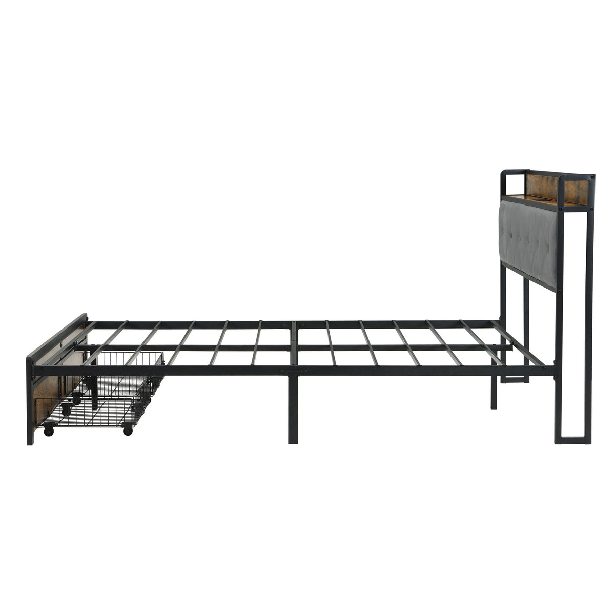 Modern Bed Frame with LED Lights and USB Charging - Light or Dark Brown, photo 14 of 25