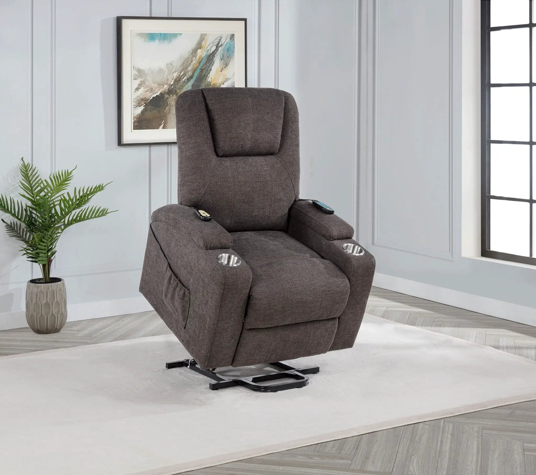 Louie Chenille Upholstered Power Lift Massage Chair Brown by Unique Piece Furniture