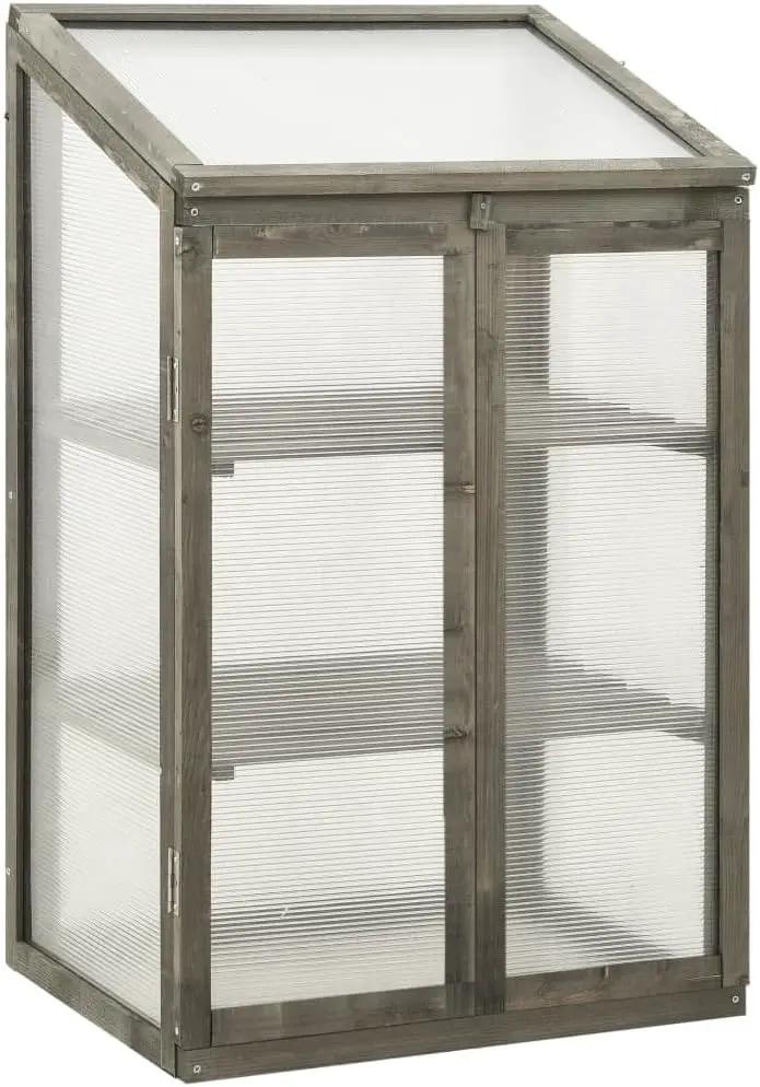 Solid Firwood Garden Portable Wooden Greenhouse with 2 Shelves and Open Bottom, Mini Greenhouse Cabinet 23.6"x17.7"x39.4"/Gray by GreenHaven Gardens