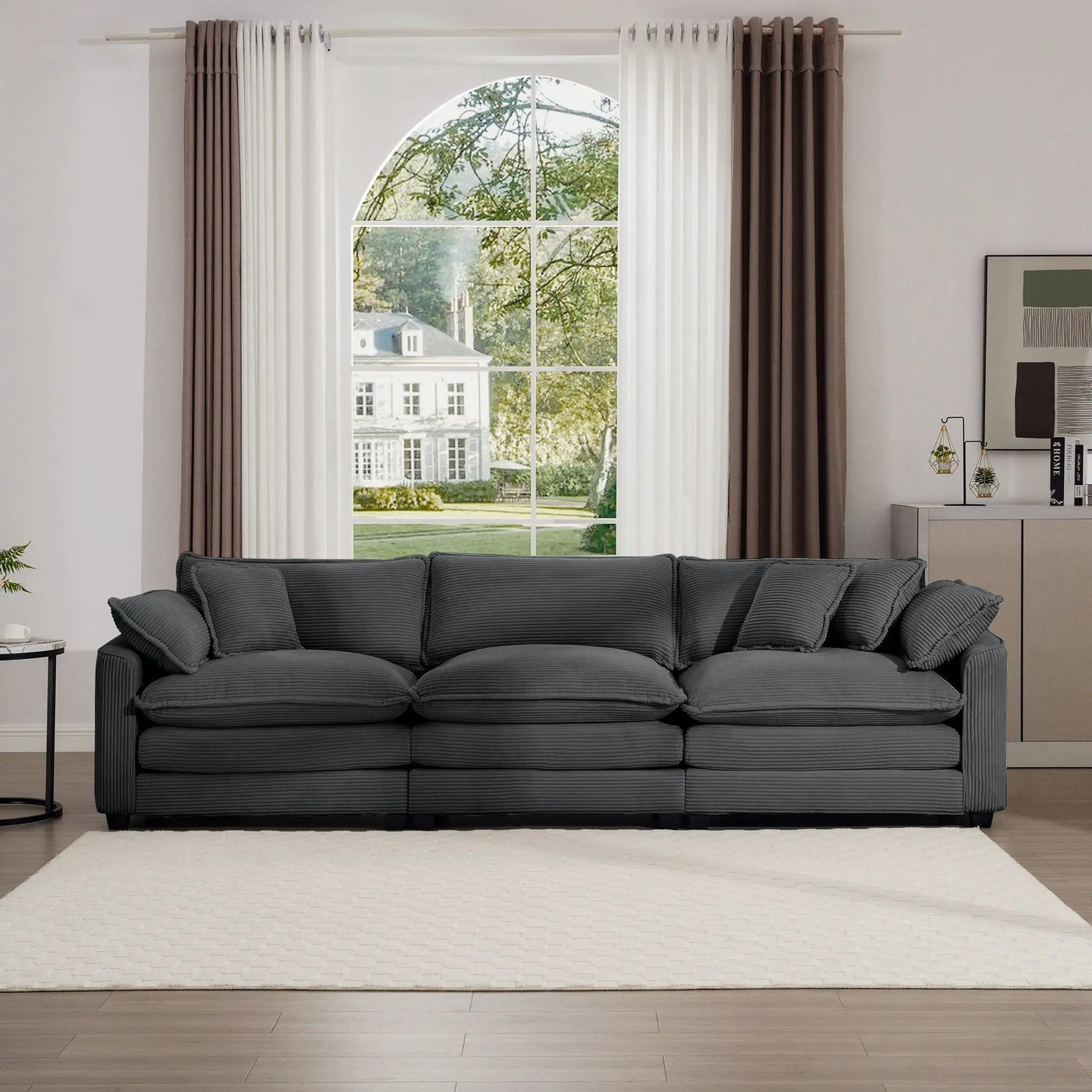 Mid-Century Modern 3 Seater Sectional Sofa With Arm And Throw Pillows by HouseOfZazla