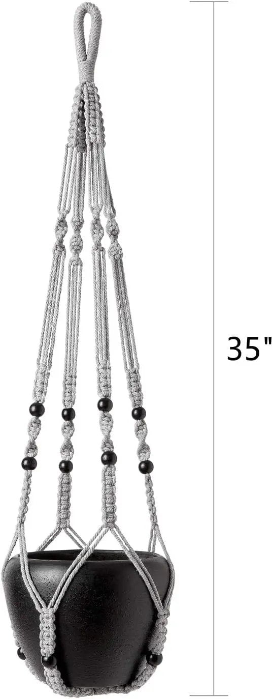 Mkono Macrame Plant Hanger Indoor Hanging Planter Basket with Wood Beads Decorative Flower Pot Holder No Tassels for Indoor Outdoor Boho Home Decor 35 Inch, Grey, Set of 2 (POTS NOT Included) by GreenHaven Gardens