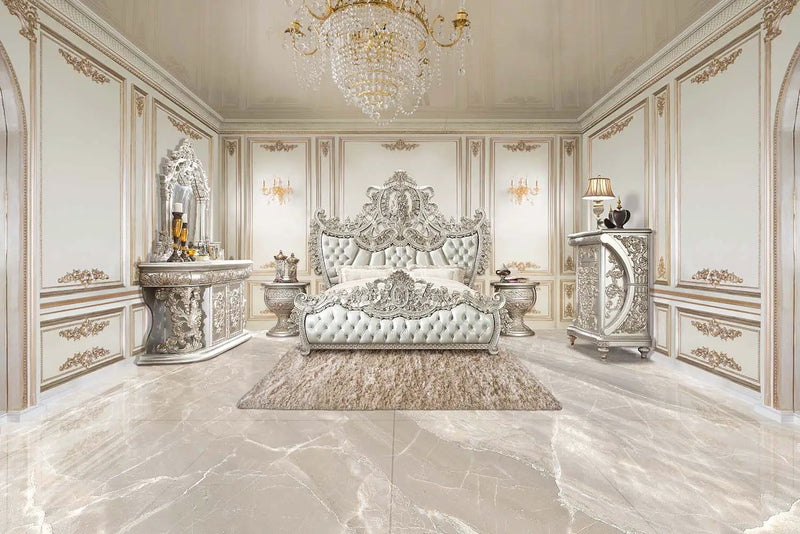Sandoval - Eastern King Bed - Beige Synthetic Leather & Champagne by Unique Piece Furniture