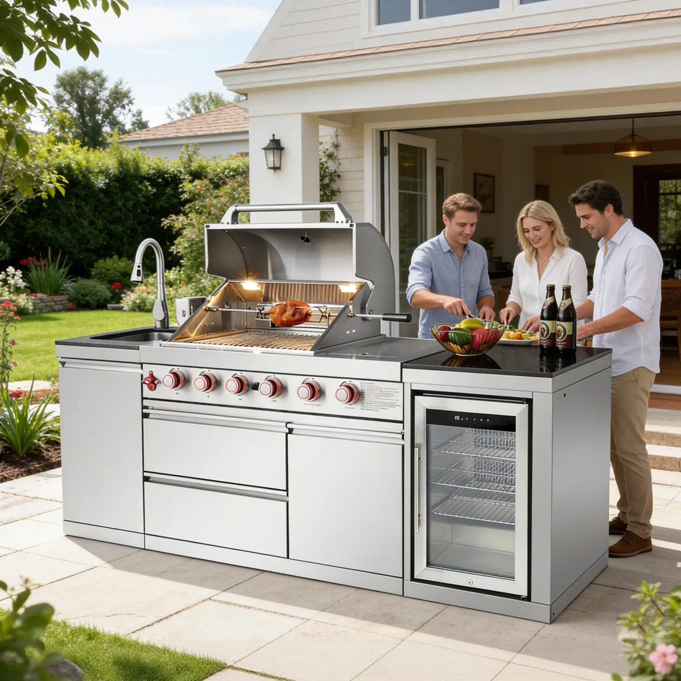 Outdoor Kitchen Island 85.2 Inch 4+1 Burner Propane Gas BBQ Grill 71500 BTU 304 Stainless Steel by HouseOfZazla