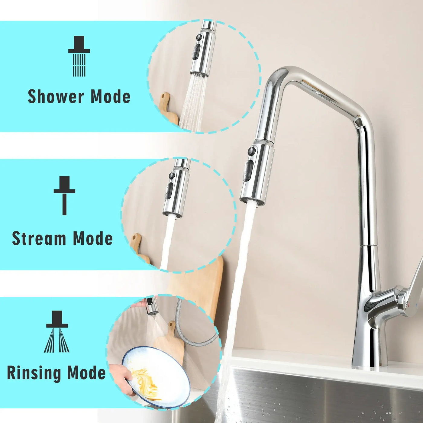 Professional Kitchen Faucet With 3 Function 360 Sprayer And 1 Touch Switching by HouseOfZazla
