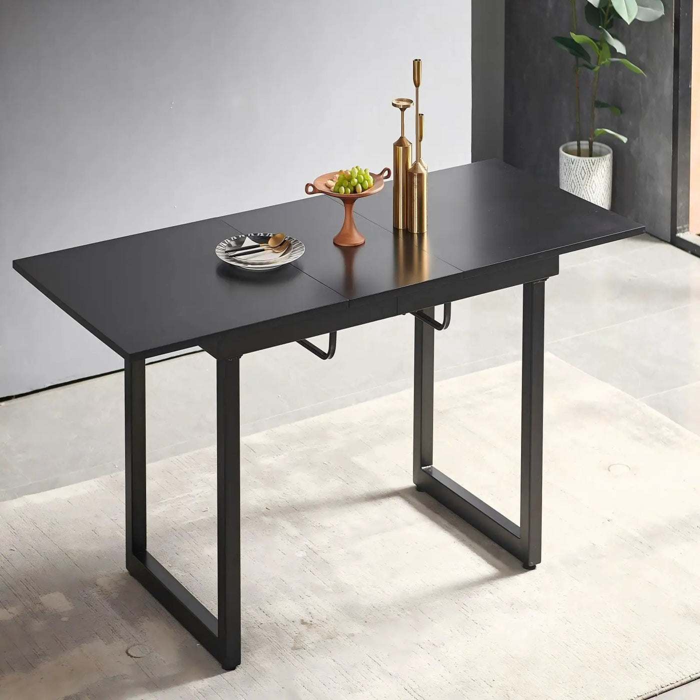Square Extendable Dining Table With Metal Leg, Modern Space Saving Kitchen Table For Living Room by HouseOfZazla