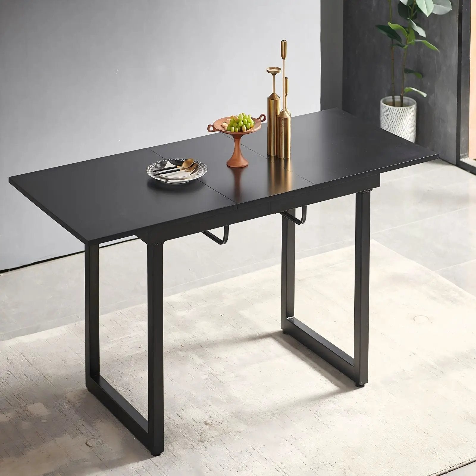 Square Extendable Dining Table With Metal Leg, Modern Space Saving Kitchen Table For Living Room by HouseOfZazla