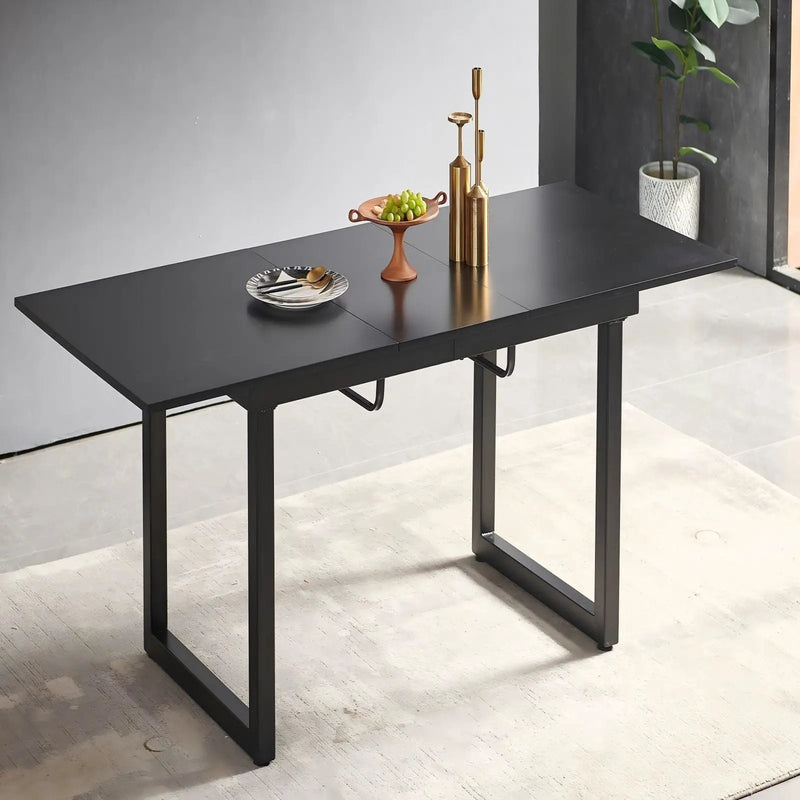 Square Extendable Dining Table With Metal Leg, Modern Space Saving Kitchen Table For Living Room by HouseOfZazla
