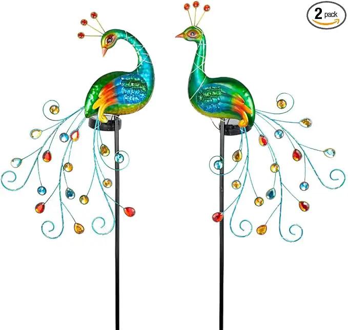 VEWOGARDEN 2 Pack Solar Stake Lights Outdoor Waterproof Metal Peacock Solar Lights for Yard Garden Patio Pathway Walkway, Green by GreenHaven Gardens