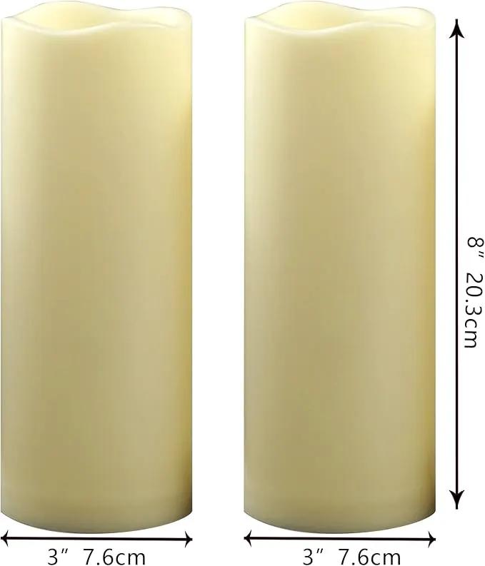 Waterproof Outdoor Battery Operated Flameless Pillar Candles with Timer White Plastic Realistic Flickering Fake Electric LED Lights for Lantern Garden Wedding Christmas Decorations 3”x8” 2 Pack by GreenHaven Gardens