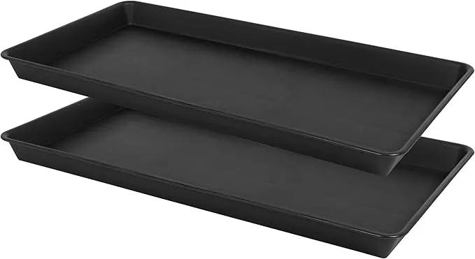 2 Pack Plant Growing Nursery 1020 Trays, Plant Saucer Tray, Heavy Sturdy Seed Starting Trays, Plant Saucer for Indoors No Holes, Seed Starter Growing Tray (22"x11.2", Black) by GreenHaven Gardens