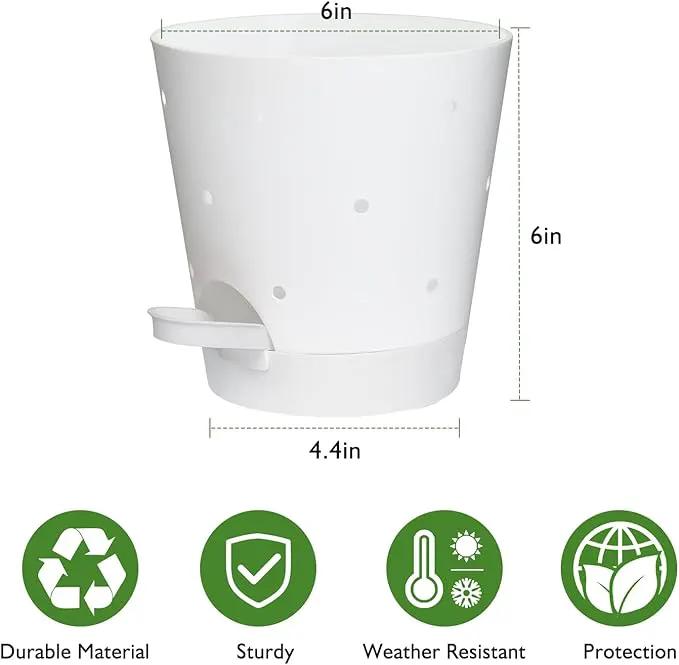 Orchid Pots with Holes, 6 Inch Self Watering Orchid Pot 2 Pack Plastic Plant Pots for Orchid, Flower (White) by GreenHaven Gardens
