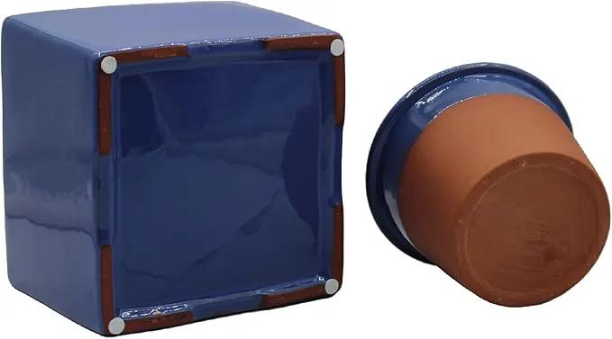 2-Pack Ceramic African Violet Self Watering Pot 6 Inch Square Pot 3.5 Inch Innter Pot Easy Fill Water Reservoir Blue by GreenHaven Gardens