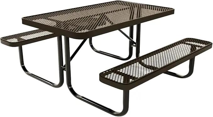 Coated Outdoor Furniture Heavy-Duty Portable Outdoor Kids Table, Expanded Metal Kids Picnic Table, Commercial-Grade Picnic Table, Made in America (4ft Rectangular, Childrens, Textured Brown) by GreenHaven Gardens