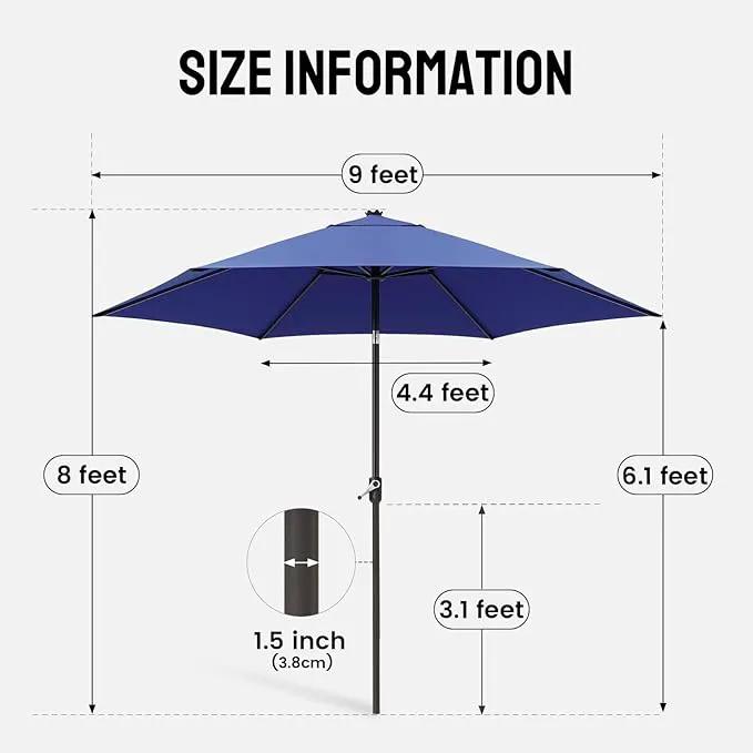 CROWN SHADES 9 Ft Patio Umbrella - Polyester Outdoor Umbrella with 30° Push Button Tilt, Patented Edge Connection Windproof Design for Patio, Pool, Garden & Table, UV Resistent by GreenHaven Gardens