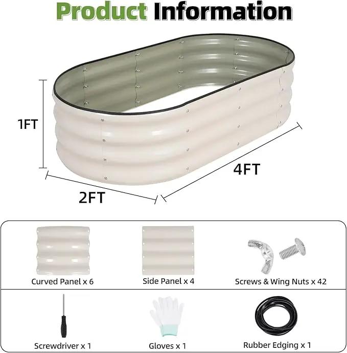 G GOOD GAIN Galvanized Metal Raised Garden Bed Kit - 4x2x1FT Outdoor Planter Box with Safety Edging and Gloves for Vegetables, Fruits, Flowers(White, 2PC) by GreenHaven Gardens