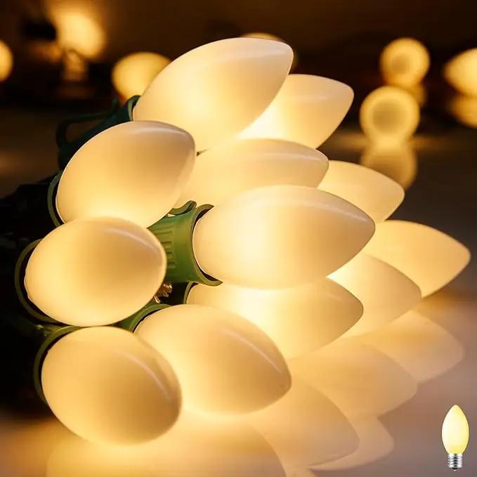 Vintage C9 LED Christmas Lights Outdoor, 25 Feet C9 String Lights with 25 Shatterproof Matte Bulbs, Connectable Waterproof Lights for Holiday Party Roofline Backyard Garden Patio, Warm White by GreenHaven Gardens