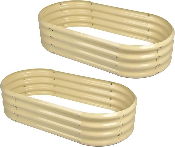 Land Guard 2Pack Galvanized Raised Garden Bed Kit, Galvanized Planter Oval Large Metal Raised Garden Boxes Outdoor for Vegetables（Cream Yellow） by GreenHaven Gardens
