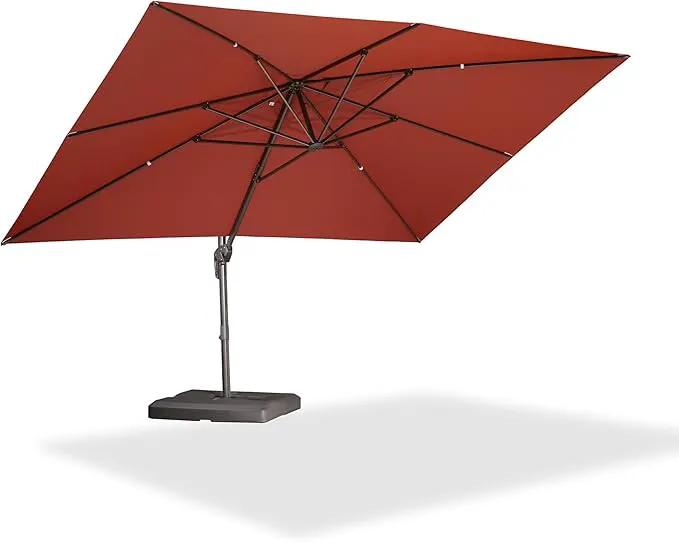 PURPLE LEAF 10' X 13' Patio Cantilever Umbrella Rectangle Umbrella Outdoor with Aluminum Offset Hanging and 360° Rotation for Pool Garden Deck Patio, Brick Red by GreenHaven Gardens