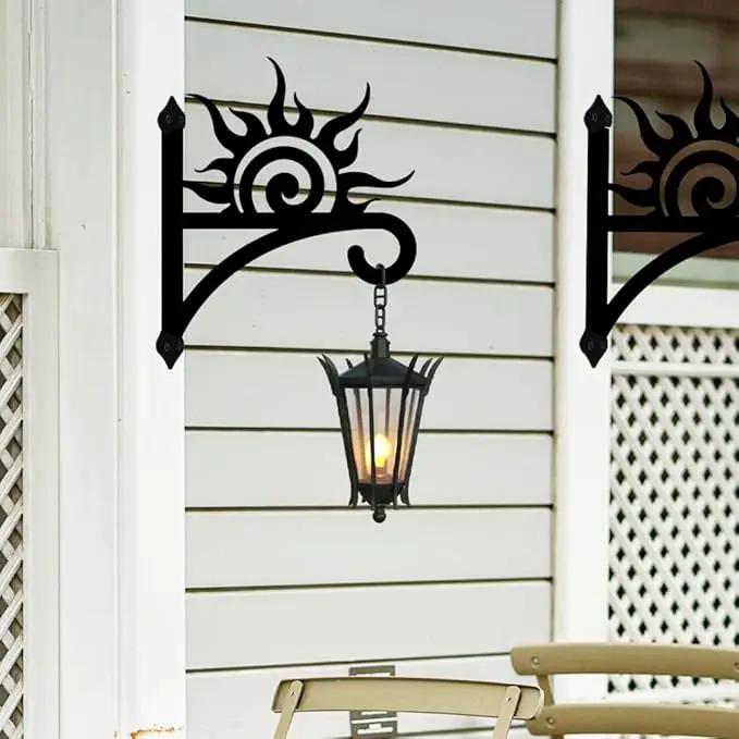 peacoblue Iron Plant Hangers Hooks Sunrise for Outdoor Indoor Hanging Plants Flower Fern Pots Lantern Bird Feeder Wind Chimes, 12"x15" Weather Resistant Metal Wall Holder for Porch Garden Farmhouse by GreenHaven Gardens