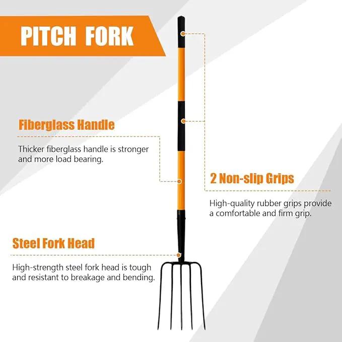 Pitch Fork for Gardening, 5 Tine Pitchfork Heavy Duty with Fiberglass Handle, 58 Inches by GreenHaven Gardens