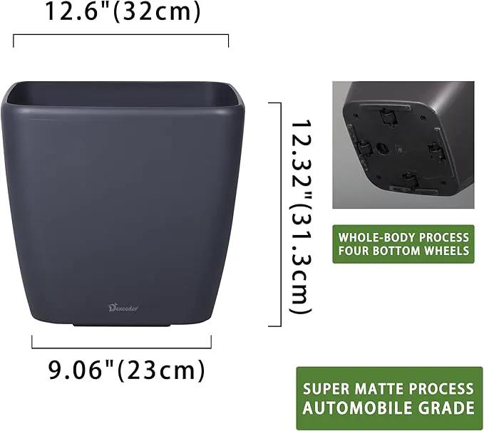 Dexceder 13x12 Self Watering Planter with Wheels Indoor Outdoor, Inner Mat Design, Thickened Large Floor Standing Flower Plant Pot with Water Level Indicator (Slate Gray Matte) by GreenHaven Gardens