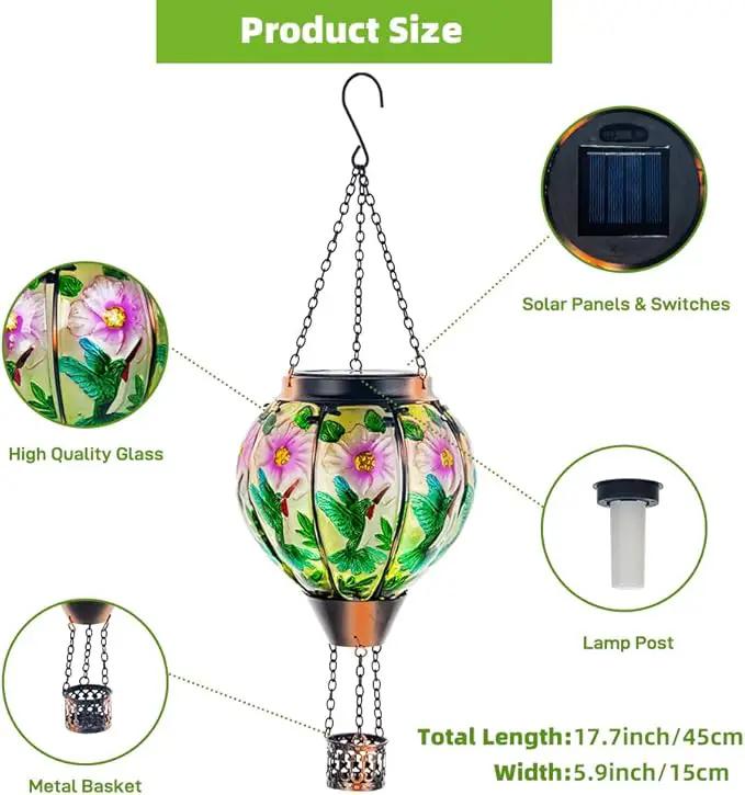 DREAMSOUL 2PCS Hummingbird Hot Air Balloon Solar Lantern, Hanging Glass Solar Lanterns Outdoor Waterproof for Garden Tree by GreenHaven Gardens