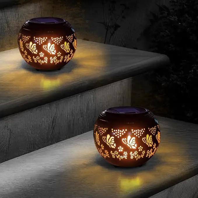 VEWOGARDEN 2 Pack Solar Lanterns Outdoor Waterproof Solar Lantern Hollow Out Metal Butterfly Lantern Solar Lights for Patio Garden Table Decor by GreenHaven Gardens