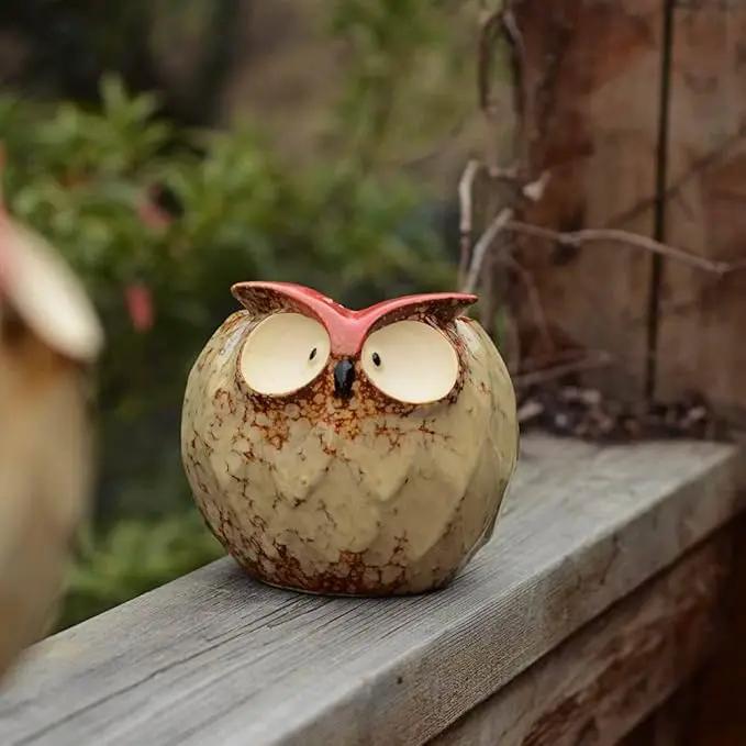 GeLive Owl Planter Ceramic Succulent Plant Pot Fun Animal Flower Container Decoration Tabletop Decor Windowsill Box with Drainage Hole (Round Owl Planter) by GreenHaven Gardens