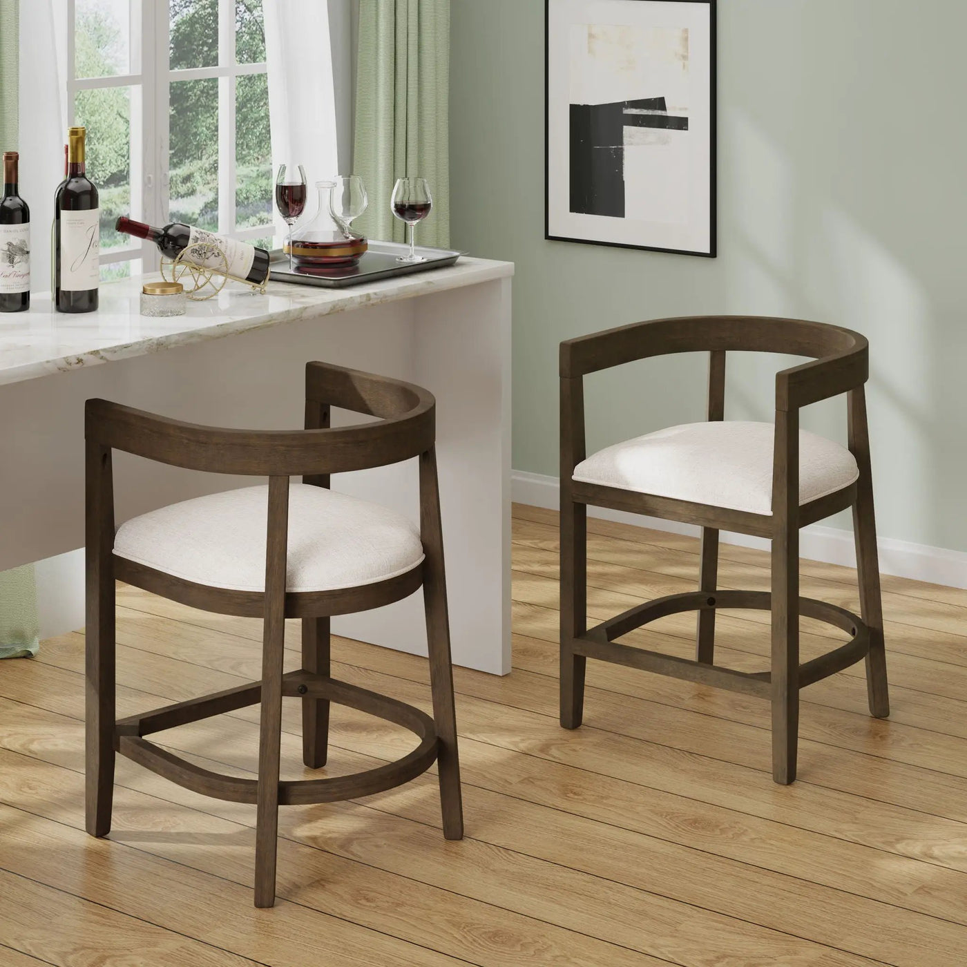 Modern Rubberwood Counter Stool Set With Upholstered Seats by HouseOfZazla