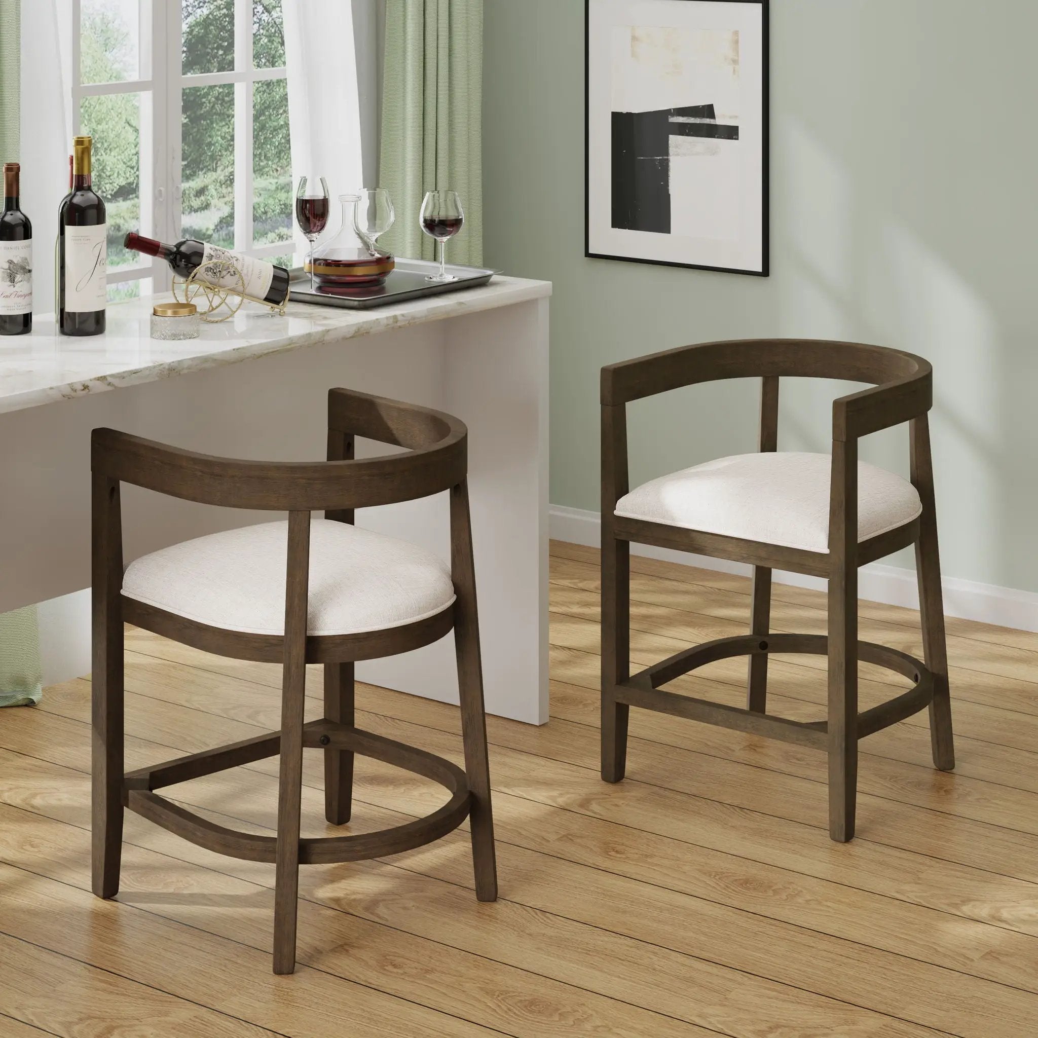 Modern Rubberwood Counter Stool Set With Upholstered Seats by HouseOfZazla