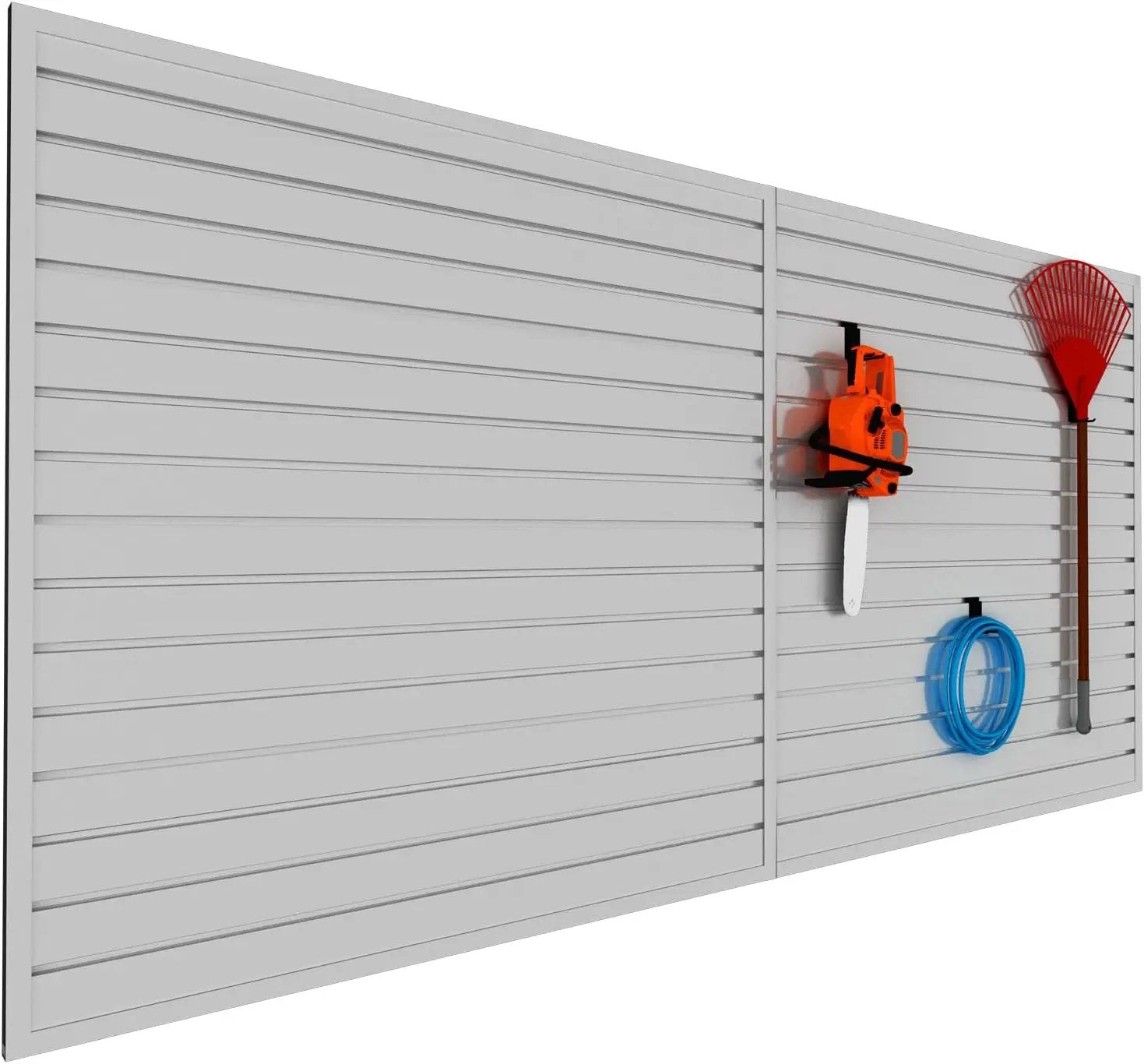 Slatwall Panel Garage Organizer PVC Slatwall Heavy Duty Wall Mounted Rack, Interlocking Slat Wall Panels for Tool Organization Peg Board(Grey 4 x 8 ft) by GreenHaven Gardens