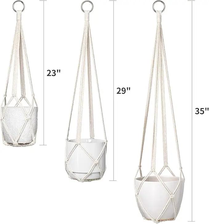 Dahey Macrame Plant Hanger Set of 3 with Hooks Indoor Hanging Planter Basket 35"/29"/23" Handmade Woven Cotton Rope Flower Pot Crochet Plant Holder Stand for Boho Home Decor No Tassels,Beige by GreenHaven Gardens